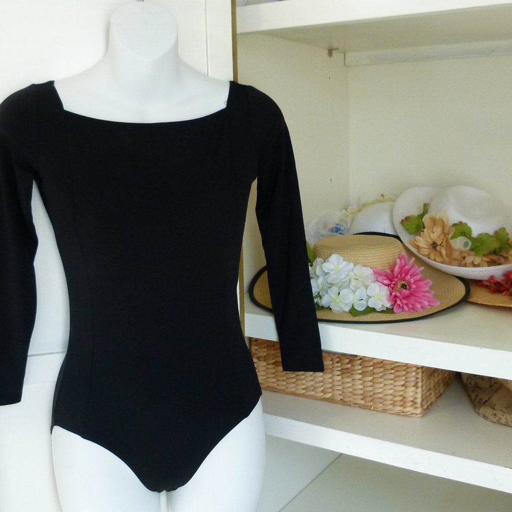 NEW NEVER WORN Black Leotard Burn Out Back Size Small with Tags